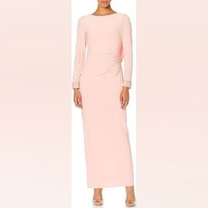 size 10 Marina long sleeve blush cowl back jersey gown